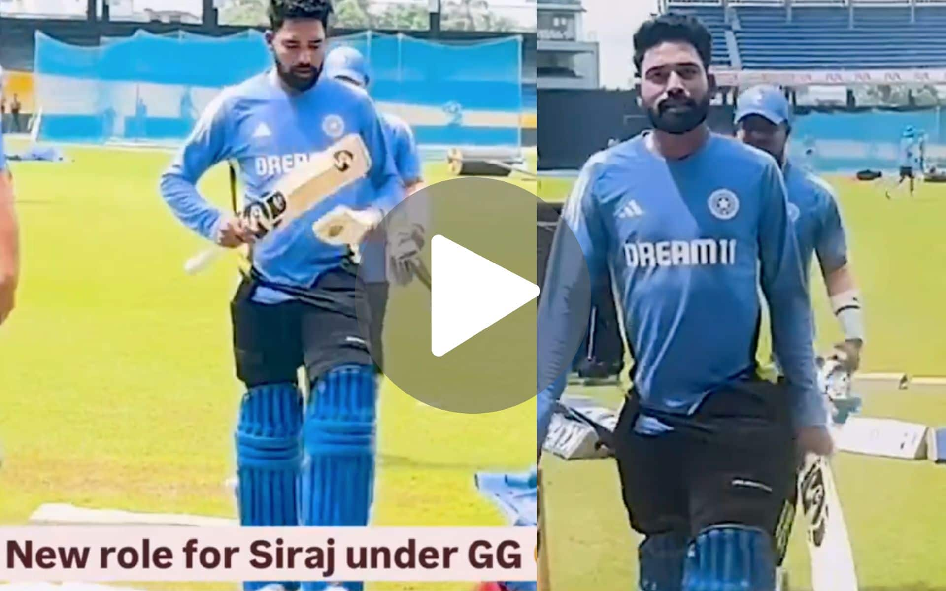 [Watch] Siraj Walks Off The Field With Two Bats After Intense Batting Practice In Gambhir's Era
